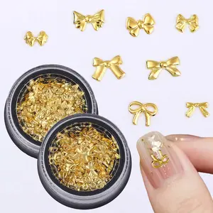 2-Pack Gold Color Bow 3D Nail Art Decorations, Mixed Style Ribbon Bow Elegant Design for Valentine's Day, DIY Nail Art Supplies for Women and Girls, Variety Pack