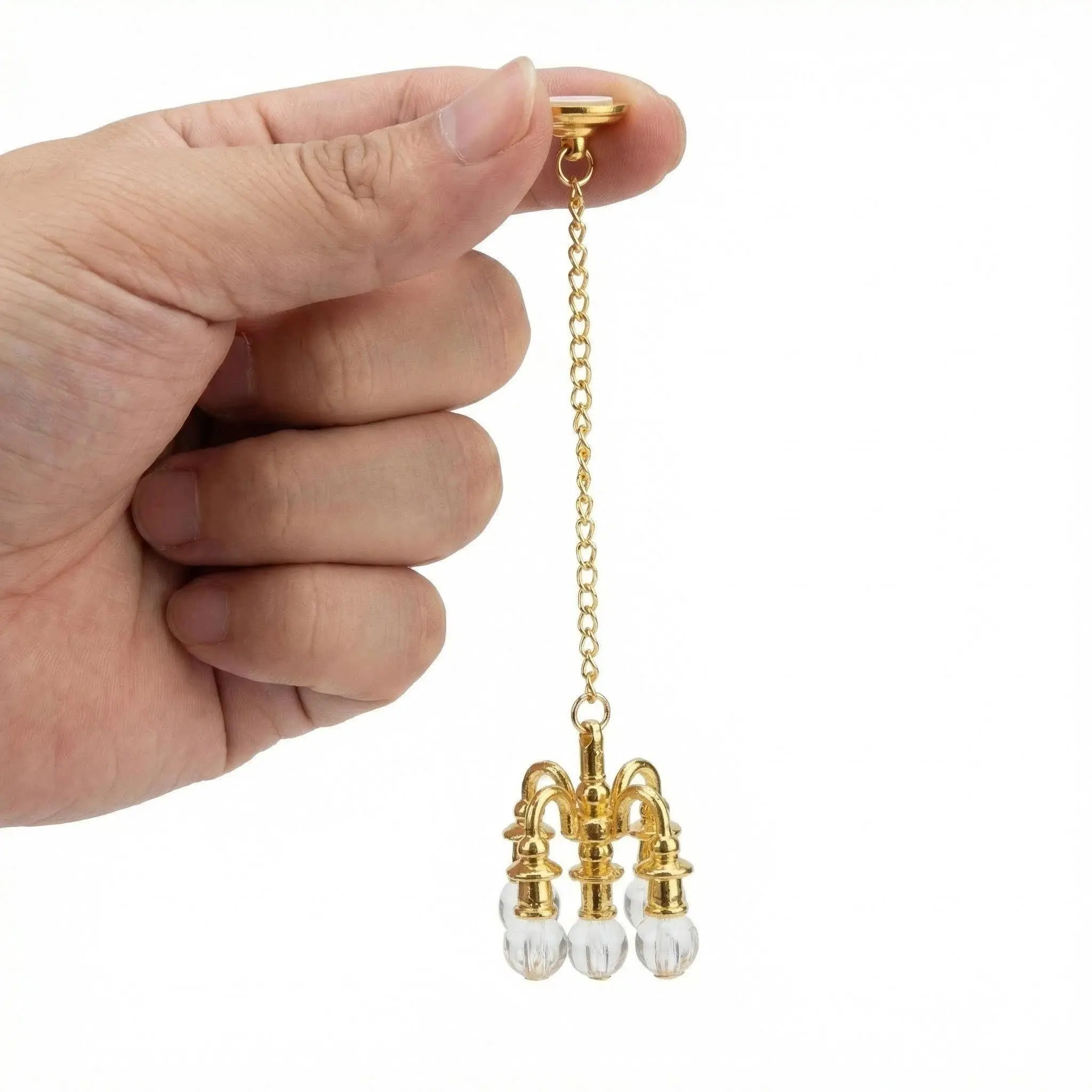 Dollhouse Miniature Crystal Chandelier,play house,pretend play,5-Arm Hanging Alloy Chandelier with Double-Sided Dots for Easy Ceiling Installation, Ornamental & Non-Functional Light for Doll House Accessories