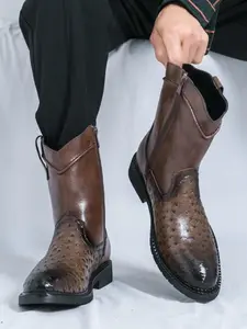 Men's Fashionable Patchwork Design Zipper Boots, Casual Comfortable Pointed Toe Boots for Daily Wear, Male All-match Trendy Shoes for Fall & Winter, Footwear