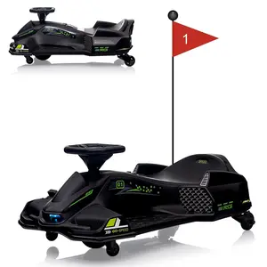 24V Kids Electric Drift Go Kart With 180W Brushless Motor 75 MPH Variable Speed LED Lights Battery Powered Ride On Toy For Boys Girls Ages 8-14 Black