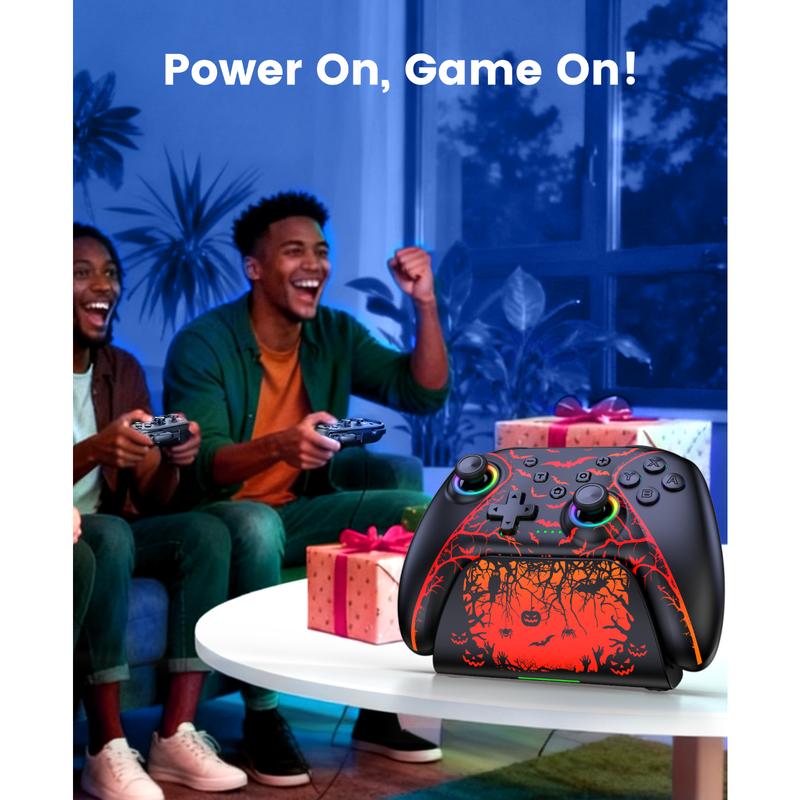 Switch 2 Controller for Nintendo Switch 2/Switch/OLED/Lite Controllers, Wireless Switch Controller with Charging Dock, Switch Pro Controller with Hall Effect, Programmable, Turbo and Vibration, Pumpkin Glow