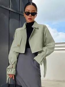 Women's Short Windbreaker Jacket, Button Shoulder Design, Fashionable Lightweight Commuter Coat, Spring Women's Commuting Jacket, Outerwear