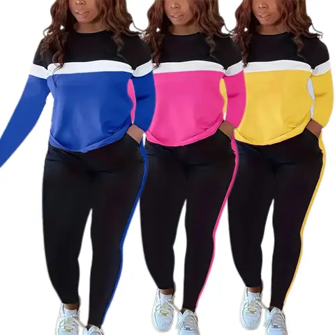 Women's Plus Size 2-Piece Athleisure Sweatsuit - Round Neck Long Sleeve Top & Track Pants Set, Casual Activewear Tracksuits, Sportswear Outfit, Training Wear, Sohochic