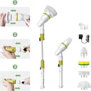 Electric Spin Scrubber K-128 Pro, Cordless Household Cleaning Brush with Adjustable Extension Arm, 4 Replacement Brush Head, Power Shower Sc