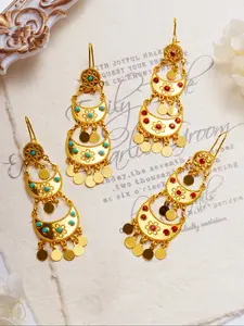 Elegant Moon Pendant Earrings, Statement Earrings, Versatile Earrings, Dual Layer Design with Colorful Zircon Gemstones, Bohemian Middle Eastern Style, Perfect Gift