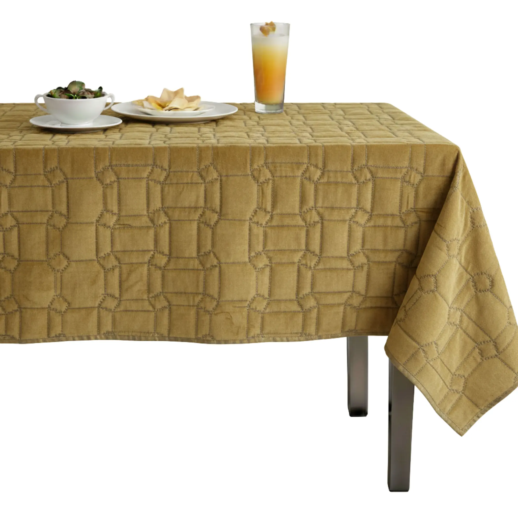 Square Jacquard Quilted Look Tablecloth  Gold