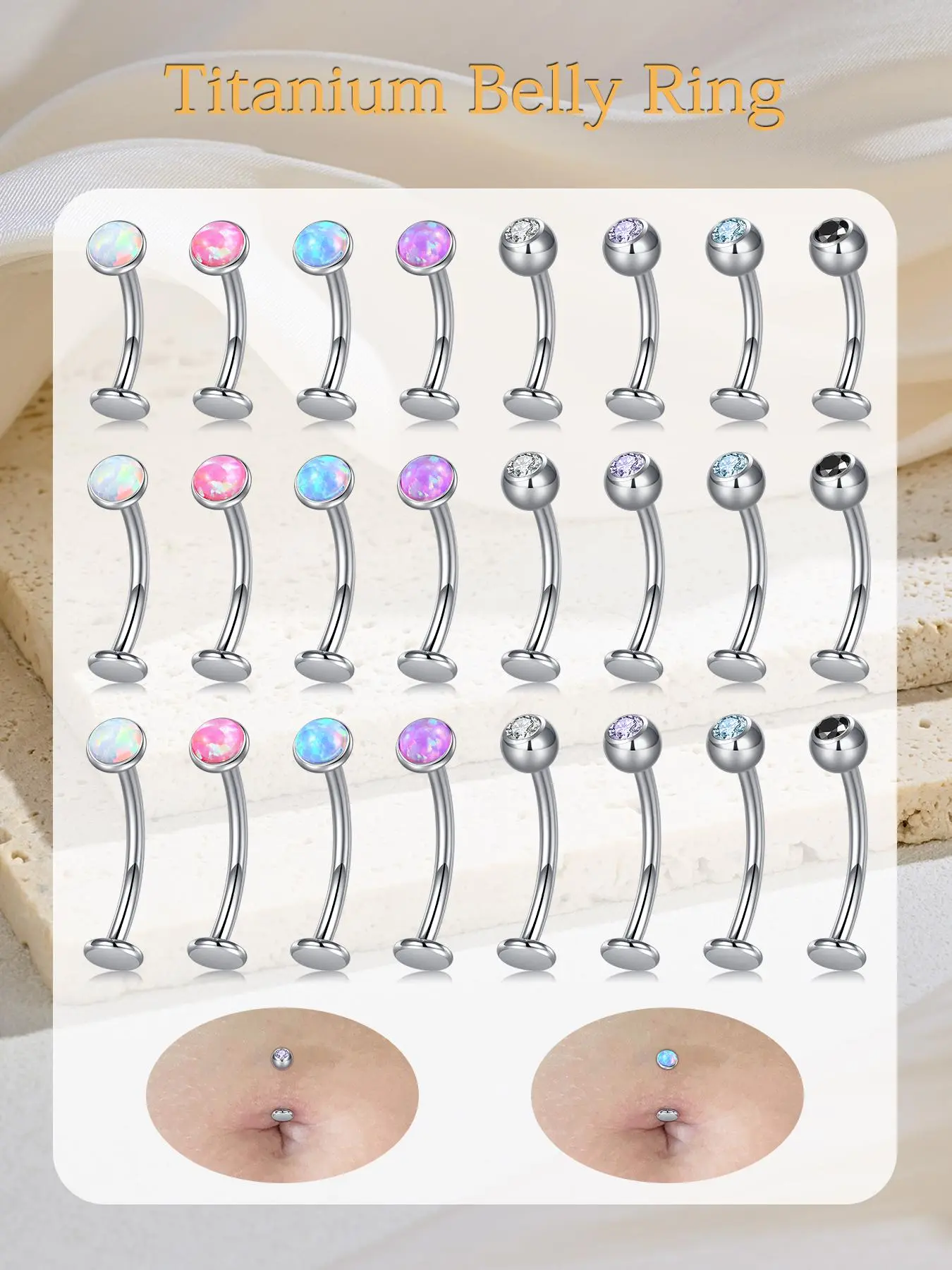 14g G23 Floating Titanium Alloy Belly Button Rings, Solid Titanium Belly Navel Rings, Body Piercing Jewelry for Women Men, Belly Button Jewelry, Body Jewellery