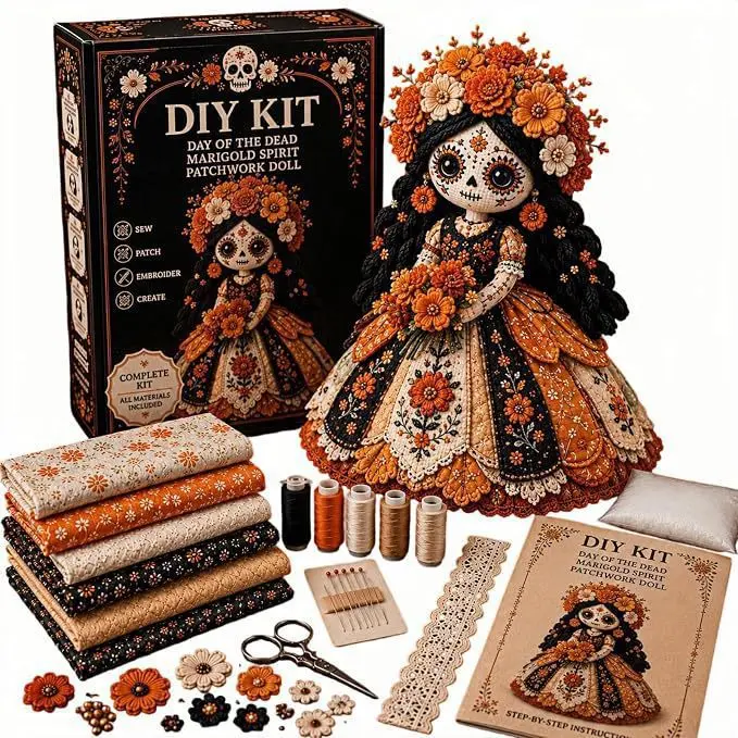Adult DIY Patchwork Doll Making Kit, Handmade Sewing Craft Set with Reindeer Cape & Snowman Holiday Plush, Art Supplies, Creative Gift for Craft Beginners (Ideal for Decoration)