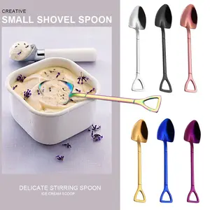 Gold stainless steel 304 small shovel spoon design gold-plated tableware coffee spoon ice cream soup delicate stirring spoon Cutlery Thick
