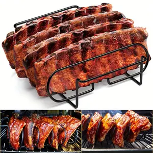 1pc Deluxe Stainless Steel Rib Rack - Holds 4 Full Racks of Ribs, Ultra-Portable for Outdoor BBQ and Smoker Enthusiasts, Durable and Rust-Resistant Construction for Perfect Grilling and Smoking Results