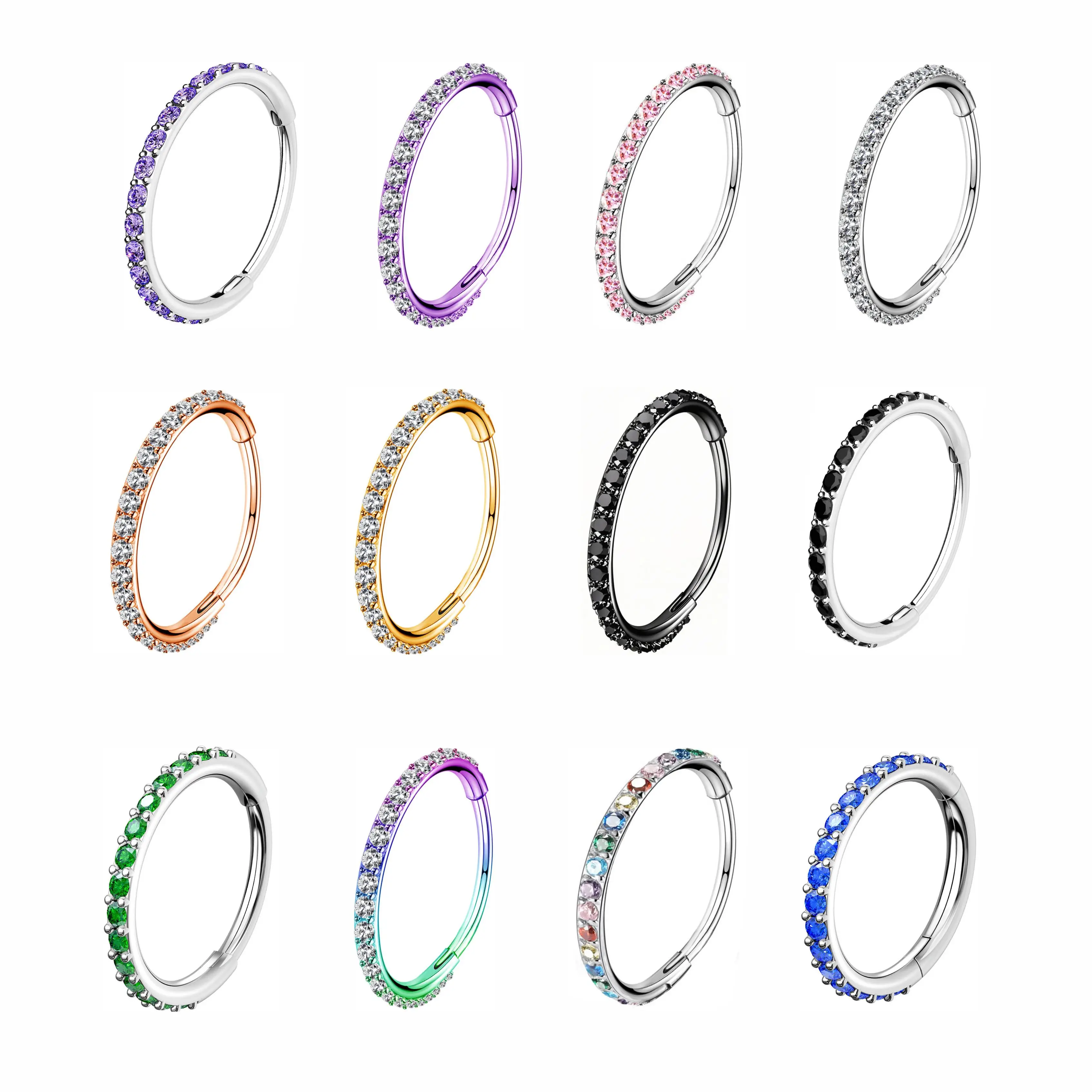 Oufer 20G Hinged Segment Micro Gem Nose Hoop Ring Gift Choice- 316L Stainless Steel