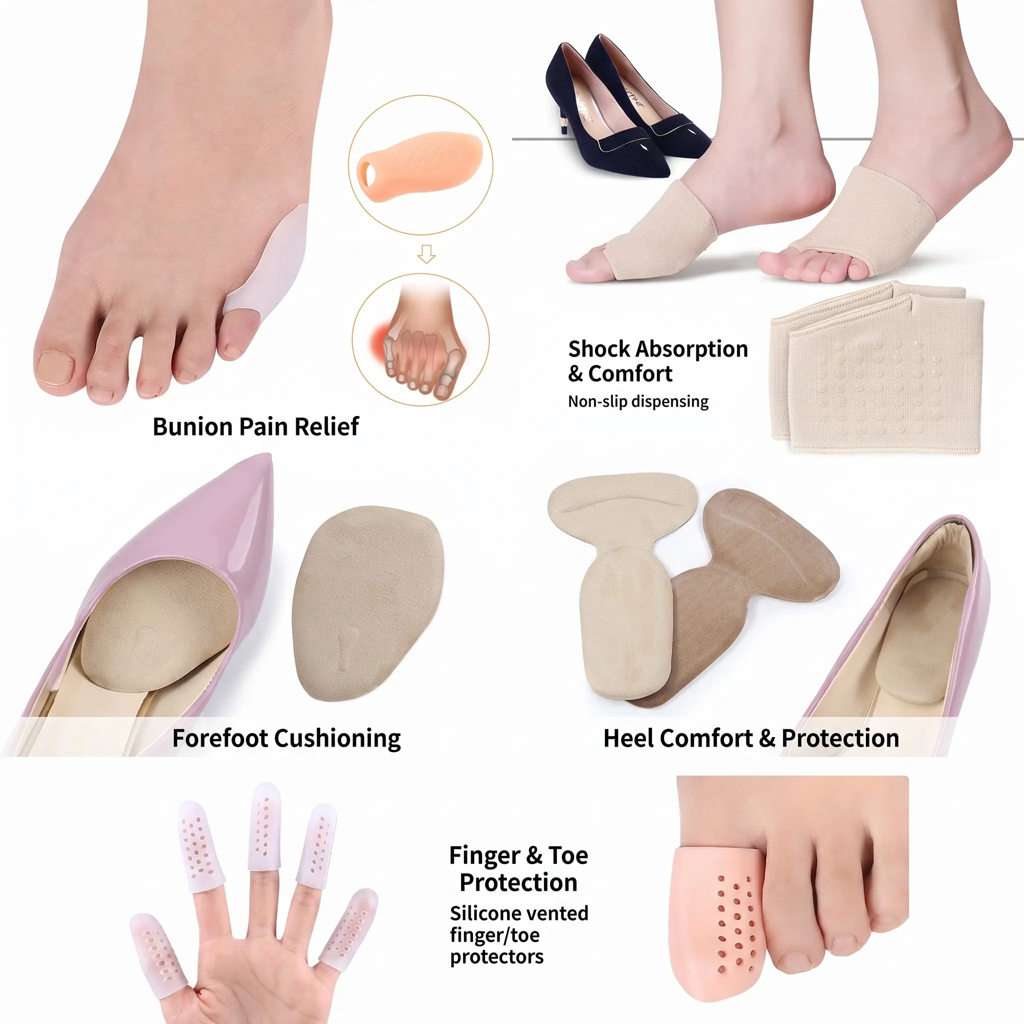 Full Foot Protection Kit for Long Walks and Travel, Anti-Blister Set with Toe and Forefoot Covers foot care kit toe protectors shoe rubbing protection