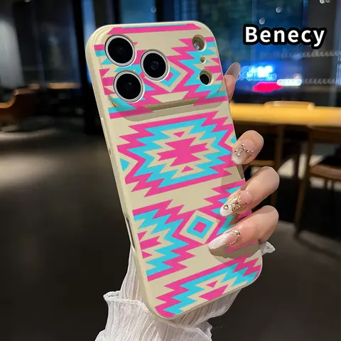 Straight Edge Smartphone Case for iPhone 17,16,15,14 Pro Max,13,12,11,XR,XS Plus,Air,E - Geometric Tribal Rhythm Pattern,Non-Slip Matte Grip,Full Coverage,Anti-Scratch,Shockproof TPU Bumper,Drop Proof Durable Protective Cover,Cellphone Accessories