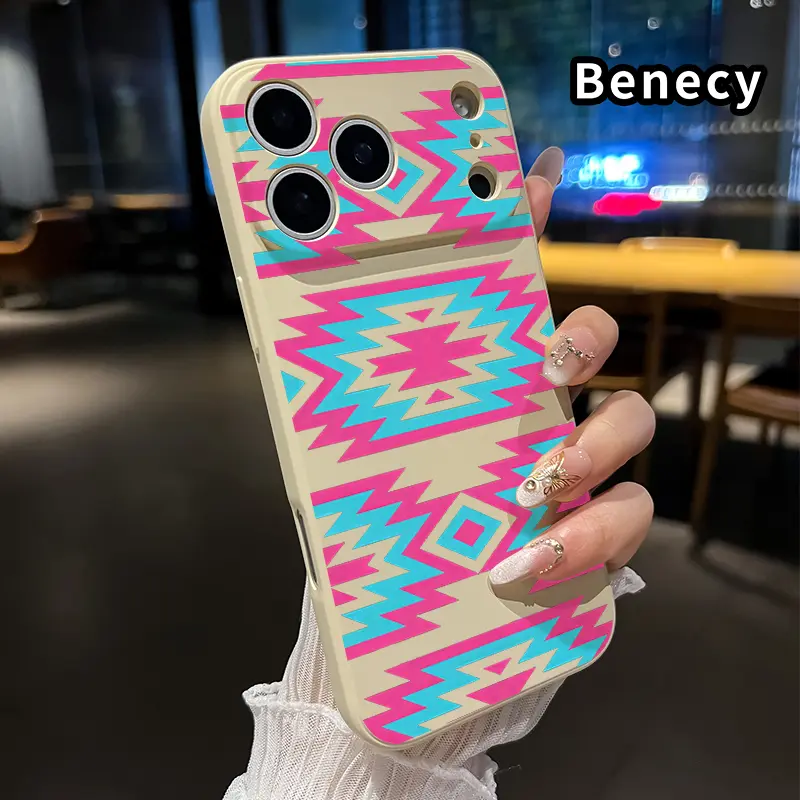 Straight Edge Smartphone Case for iPhone 17,16,15,14 Pro Max,13,12,11,XR,XS Plus,Air,E - Geometric Tribal Rhythm Pattern,Non-Slip Matte Grip,Full Coverage,Anti-Scratch,Shockproof TPU Bumper,Drop Proof Durable Protective Cover,Cellphone Accessories