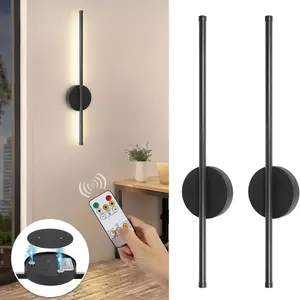 Battery Operated Wall Sconces Set of Two, Wireless Rechargeable Wall Sconces Black with Remote Control Dimmable, Cordless Decorative Wall Light for Living Room, Bathroom, Hallway, Timing