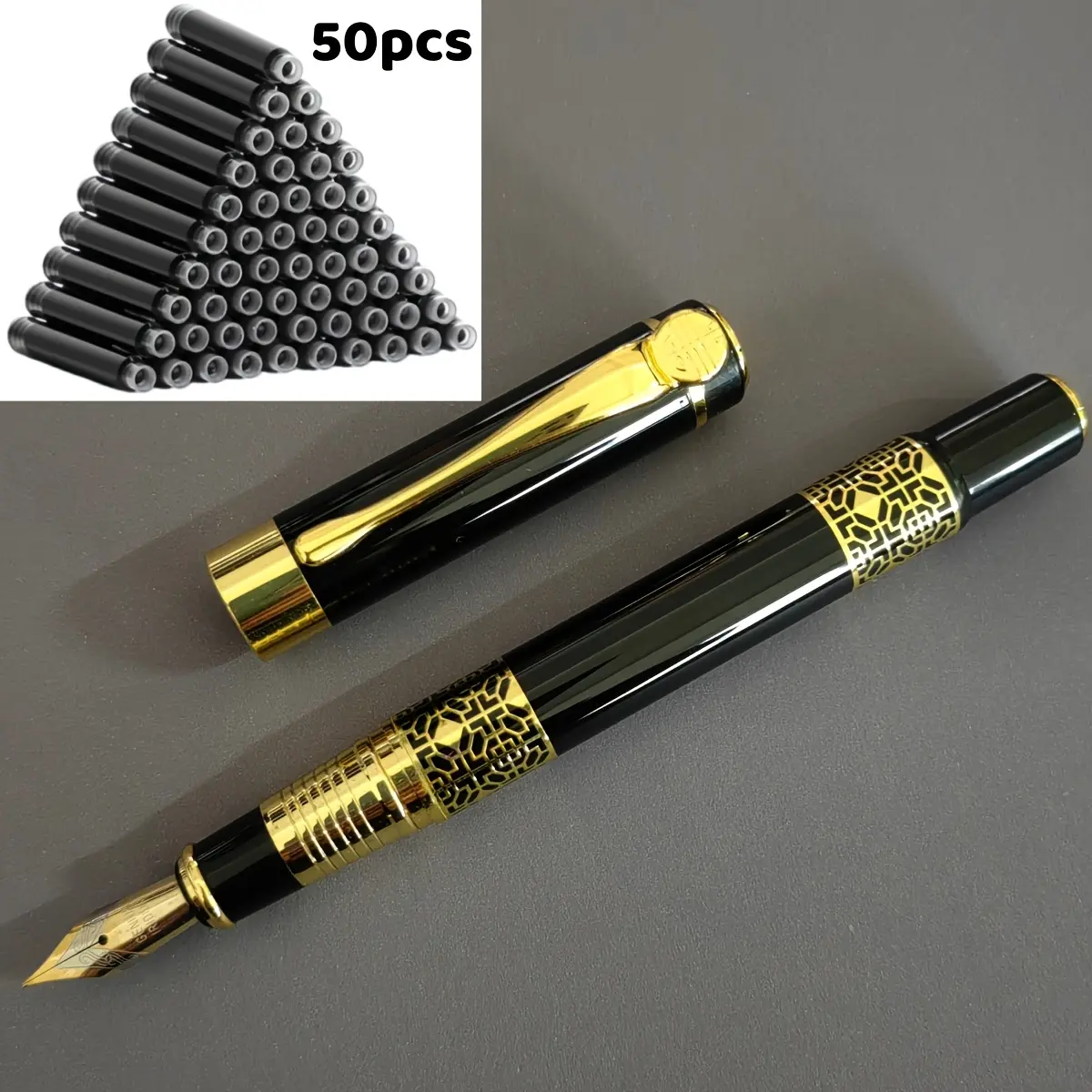 1 pc black ballpoint pen + 50 pcs black ink cartri