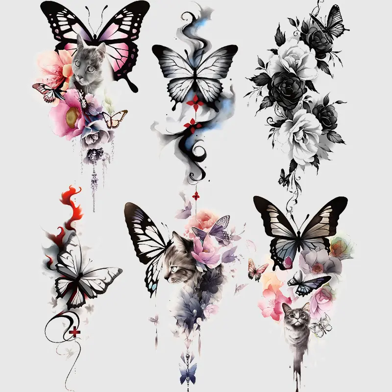 6 Waterproof Butterfly Temporary Tattoo Stickers, Waterproof Temporary Tattoos, Fake Tattoos, Adhesive Realistic Design for Arm Leg Body Art, Perfect for Men Women Parties Events