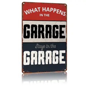 Vintage Wall Decor Metal sign 8X12Inch "What Happens in the Garage Stays in the Garage",High-Definition Print Tin Poster, Weatherproof & Rust-Resistant for Home, Garage, Private Space, Durable Wall Art,Aluminum Plaque Gift
