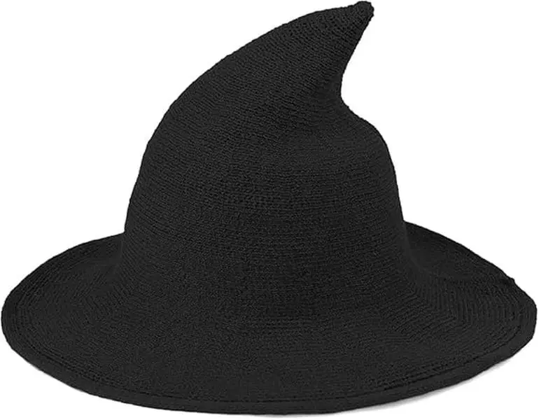 Women's Halloween Witch Hat - Wool Knitted Wide Brim Foldable Pointed Hat for Cosplay and Parties