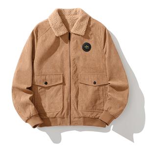 Men's Casual Windproof Thermal Thick Corduroy Collar Jacket Coats with Soft Comfortable Fleece Collar Multi-Function Pockets Suitable for Autumn Winter Outdoor Activities Menswear Day