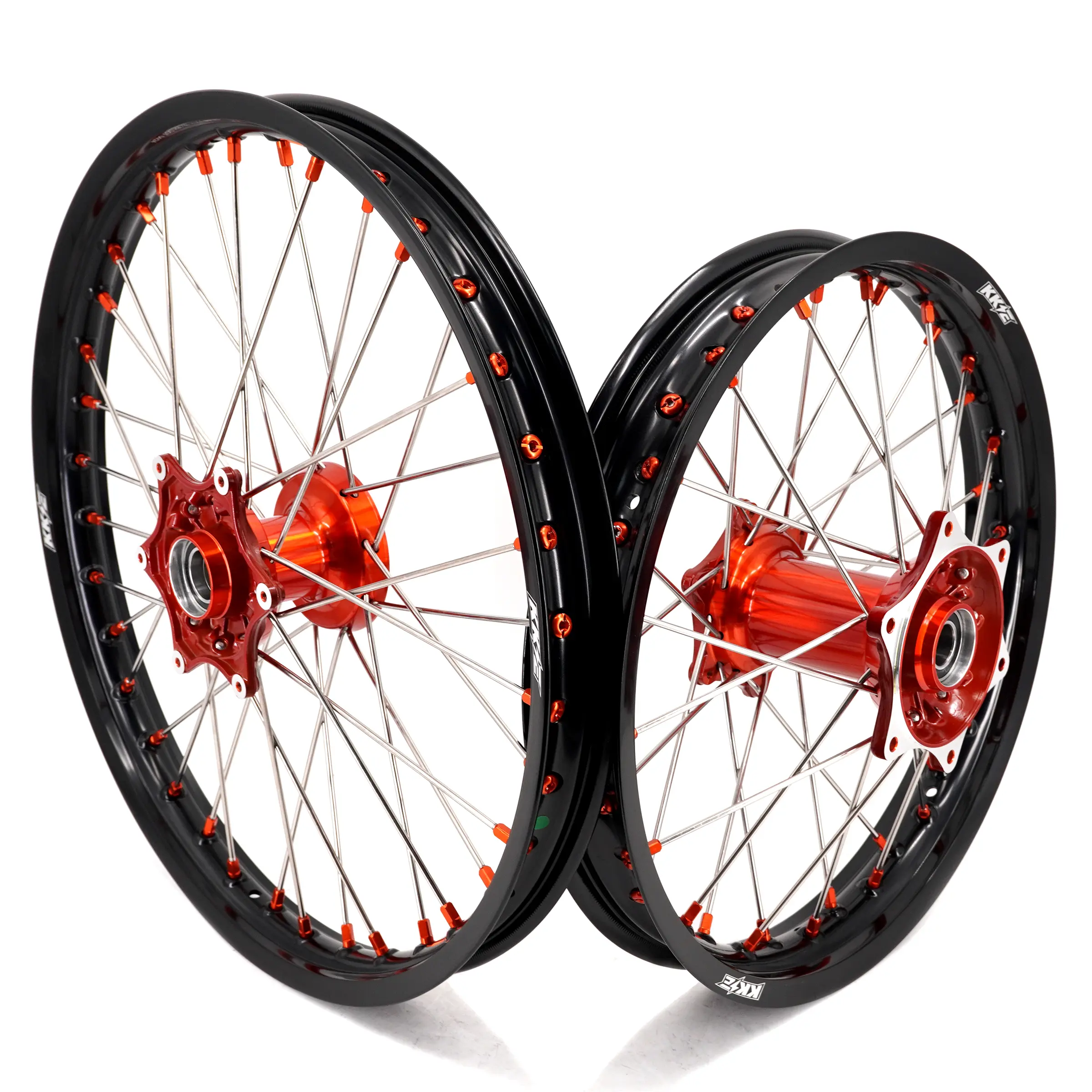 KKE 21/19 Cast Wheels Rims Orange Hubs for KTM SX SX-F XCW EXC EXC-F EXC-W 2003-2026 Husqvarna Husaberg 7050T6 Aluminum Spoke 304 Stainless Steel