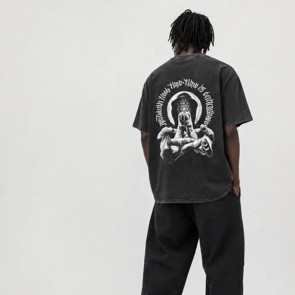 【THIRD SIGHT // 01】Vintage Washed Mystic Hand Graphic Tee, Oversized 100% Cotton Heavyweight Gothic Grunge Streetwear T-Shirt