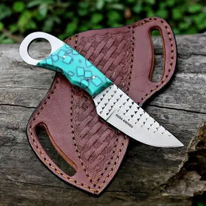 Custom 7'' fixed blade hoof rasp knife/Cow boy knife/Damascus steel Bull cutter cowboy knives with pancake sheath (SUSA 110)