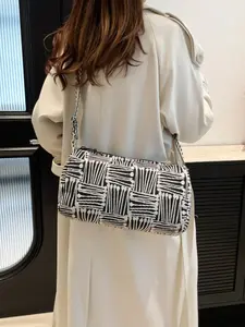 Women's New Fashion Striped Shoulder Bag, High-End Single Strap Crossbody Bag, Large Capacity Tote Bag, Versatile and Stylish