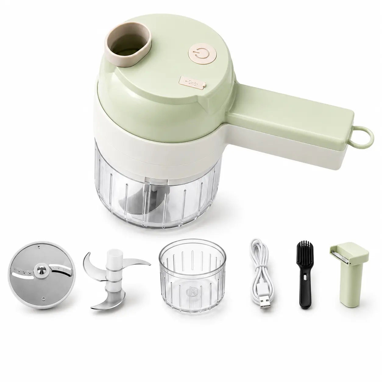 Handheld Electric Food Chopper, USB Rechargeable Mini Food Chopper with Slicing Disc & Chopping Blade, Electric Vegetable Cutter for Garlic, Onion, Ginger, Chili, Portable Kitchen Prep Tool