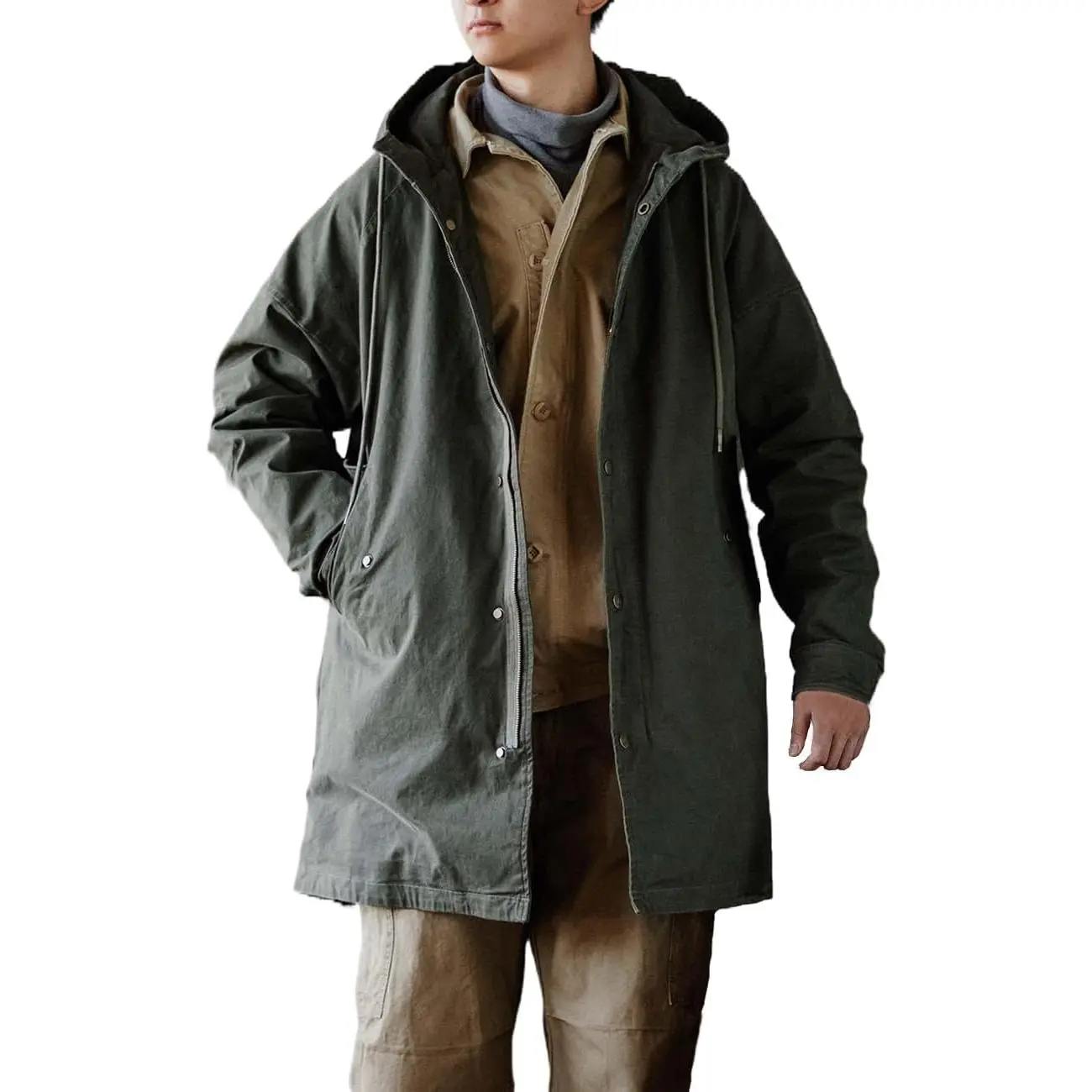 Men's Hooded Parka M51 Military Field Jacket Fashion Fishtail Outwear Coat Windbreaker