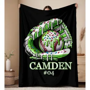 Custom Baseball Blanket with Name & Number, Baseball Drip Blanket, Custom Softball Blanket, Baseball gift, softball gift, Custom Name blanket, baseball gift