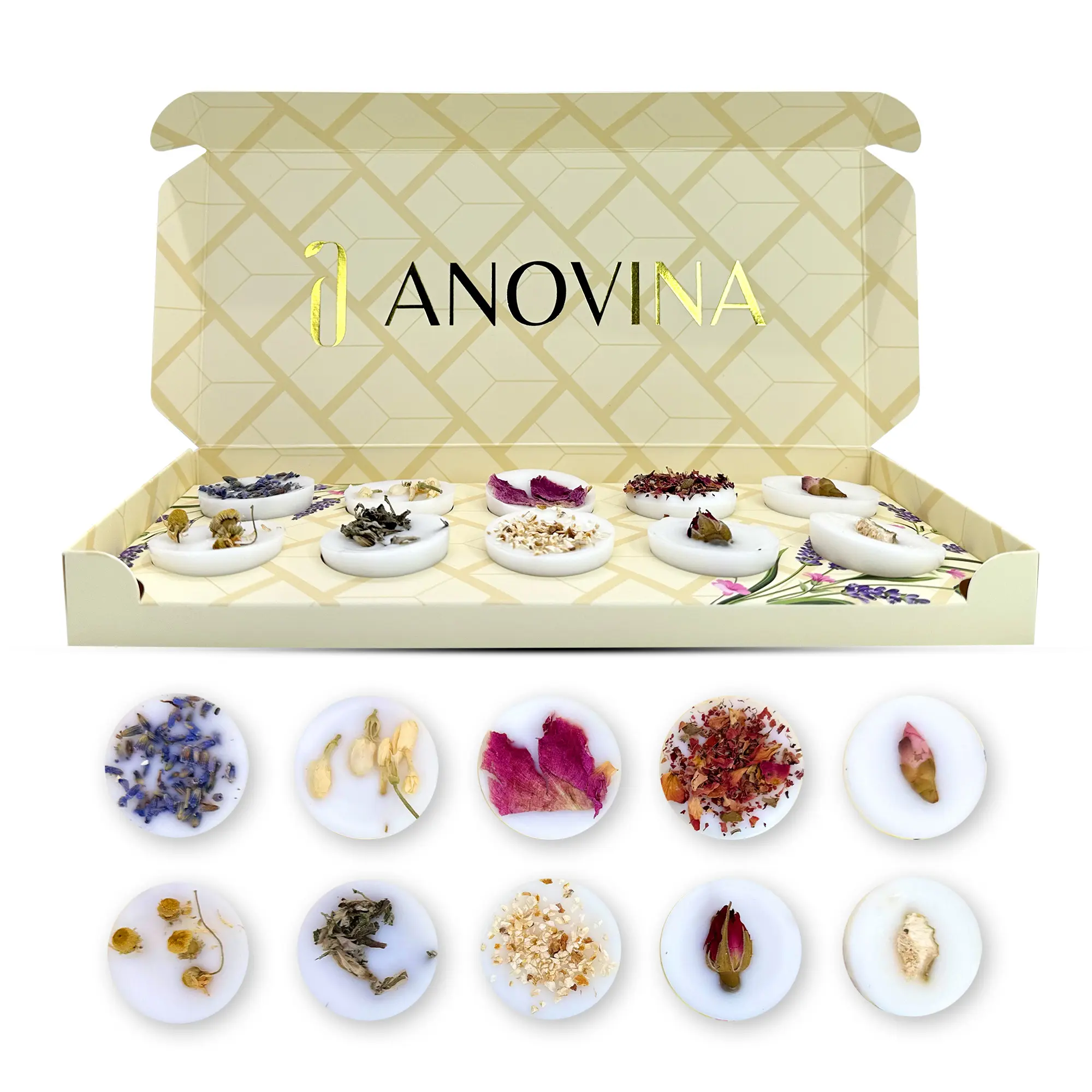 ANOVINA Botanical Wax Melts - 10 Natural Fragrance Melts for Calming Aroma in Any Room - Ideal for Relaxation and Ambiance