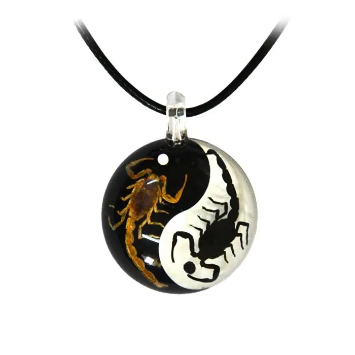 Real Scorpion Large Ying Yang Necklace Black and White w/ Dots