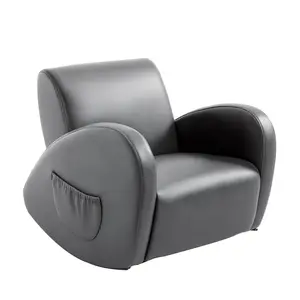 Qaba Kids Sofa Rocking Chair with Side Pocket, PU Leather Toddler Armchair for Children gray