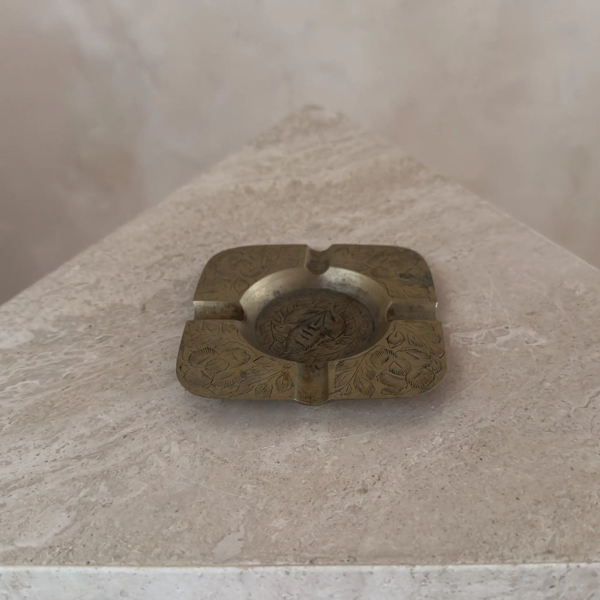 Brass Ashtray with Floral Accent