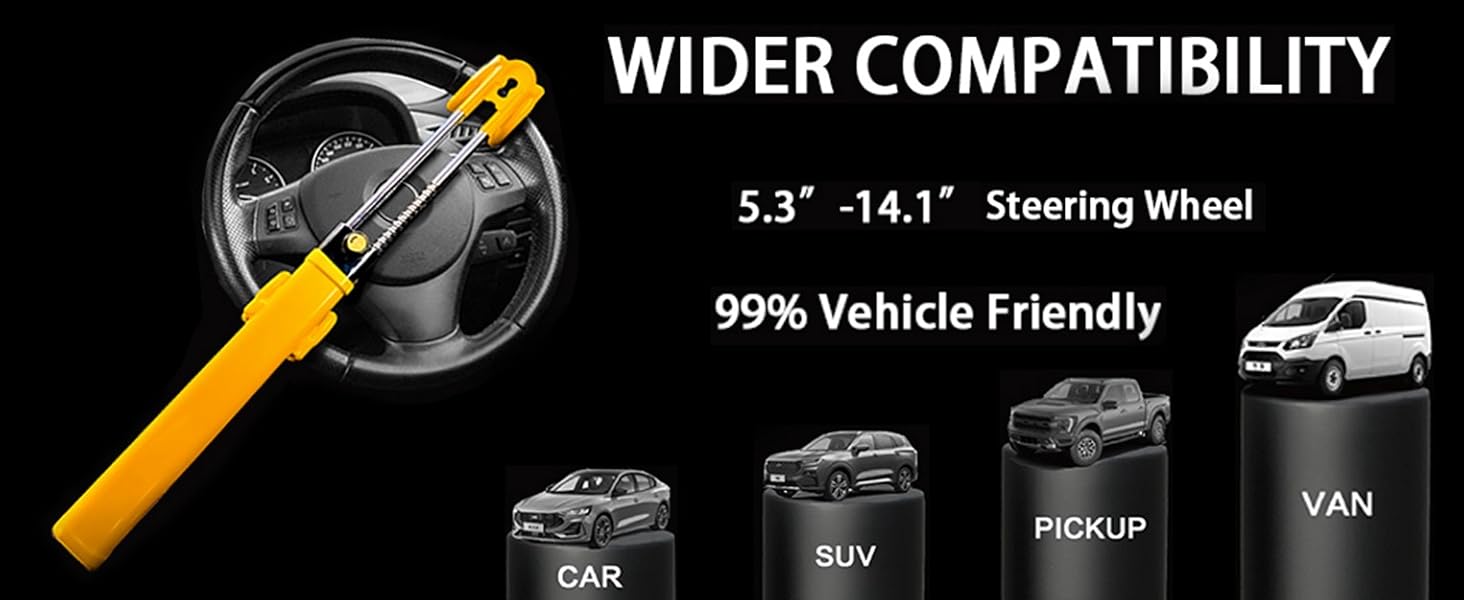 Steering Wheel Lock for Universal Adjustable Length Anti-Theft Device Locks Double Hook Locks for SUV Pickup Truck Van(Yellow)