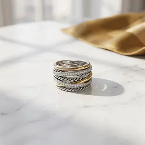 2025 New Arrival S925 Sterling Silver 16mm Cross Seven-Row Ring Neutral Unisex Fashion Trend Retro Vintage Personality Minimalist Hip Hop Luxury Fine Jewelry Daily Casual Party Finger Ring Accessories Gift for Men Women