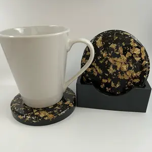 Set of Black and Gold Flakes Coasters for Tableware resin coasters