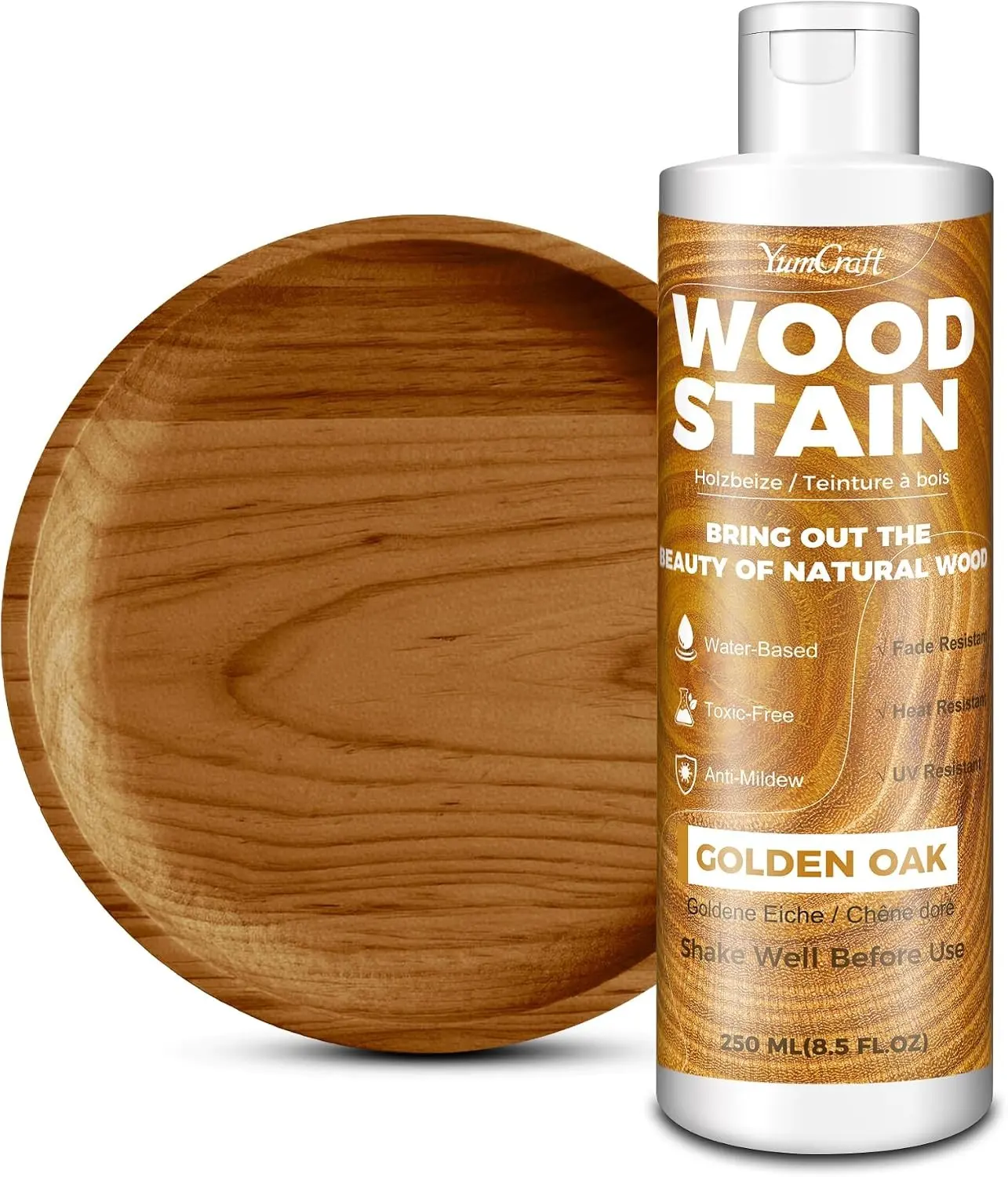 Water Based Golden Oak Wood Stain 8.5oz/250ml Matte Fast Drying Low Odor Non-Toxic Indoor Outdoor Wood Paint for Furniture Cabinet Door Window Wardrobe Paneling Trim & Multiple Finishes