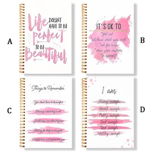 Motivational Positive Journal Notebook, Self Improvement Journal, 4 Counts/set Cute Font Spiral Notebook for Writing, Writing Book for Student, Office Stationery & Supplies, Workbook Journal, Spiral Bound Notepad