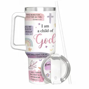 Traveler Tumbler 40 Oz BPA Free With Handle & Straw Inspirational Bible Verse Travel Mug For Cars Water Bottles Outdoor Sports Drinkware Flasks Faith Gift Christmas & Thanksgiving Gift Portable Bottled