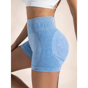 6-Pack Women Seamless Fashion Washed Craftsmanship High Waist Tummy Control Peach Hip Tight Shaping Sports Shorts Ultra High Elasticity Skin-Friendly Fabric Anti-Transparency Suitable for Outdoor Wear Sports Fitness Workout Three-Quarter Shorts