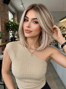 Women's Straight Hair Wig, Medium Length Lace Front Design, No Glue Anti-Slip Silicone Strips, Fashionable Daily Wear Accessory, Glueless Synthetic Wig