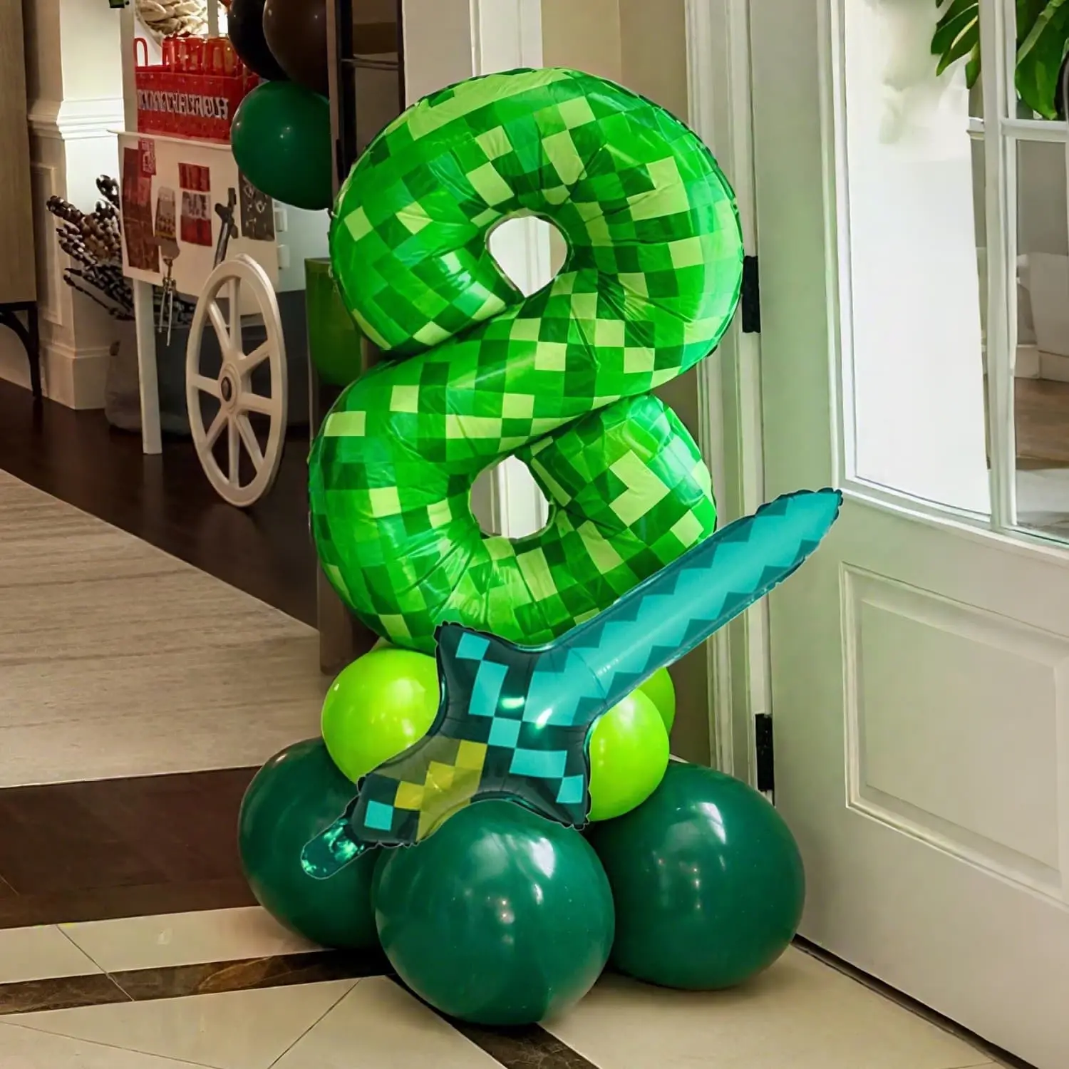 Pixel Digital Balloon Column Kit, 12pcs 40inch Shiny Finish Aluminum Foil & Latex Balloons, Video Game Theme Birthday Party Decorations, Balloon Set