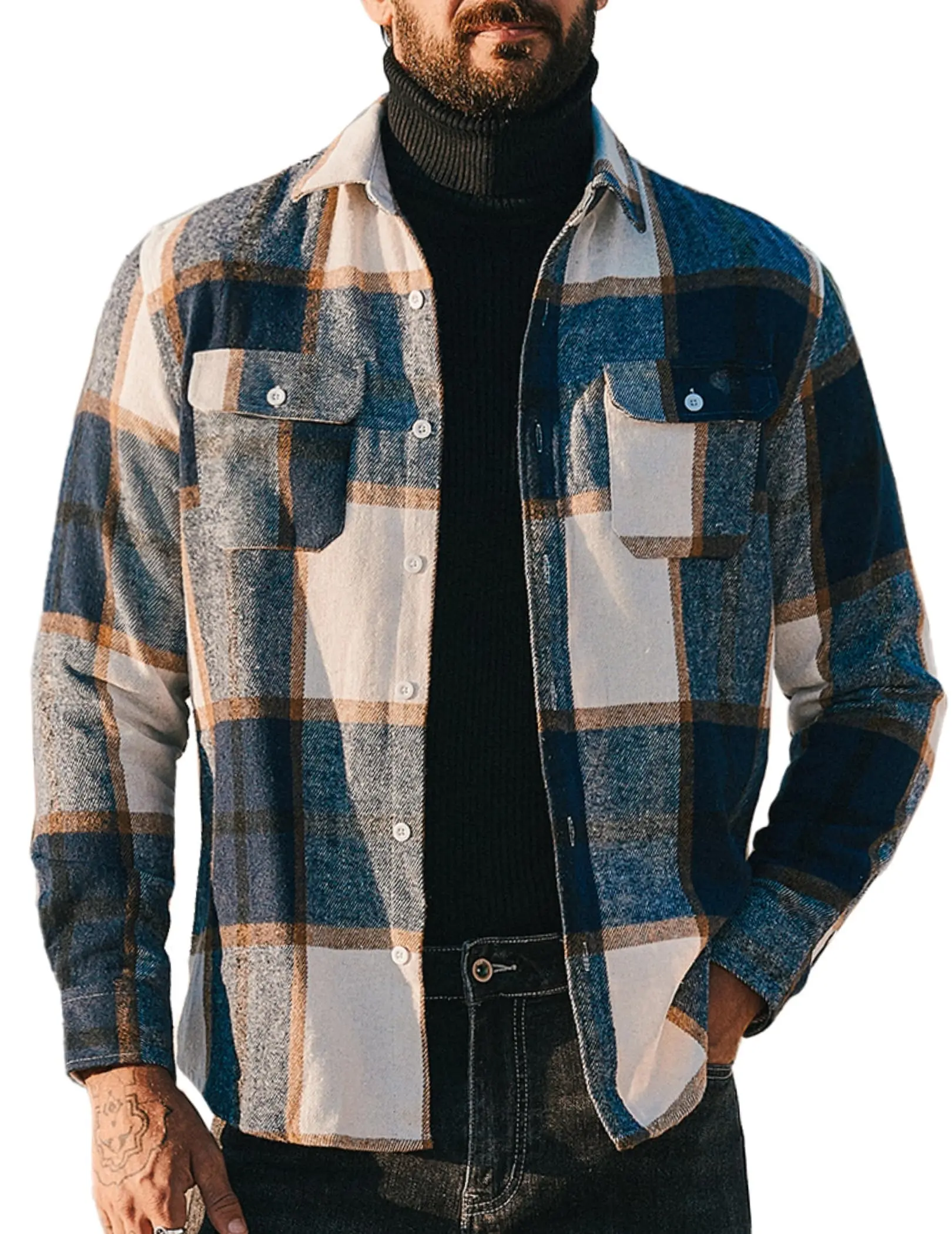 COOFANDY Mens Flannel Shirts Long Sleeve Plaid Shirt Jacket Button Down Shirt with Pockets