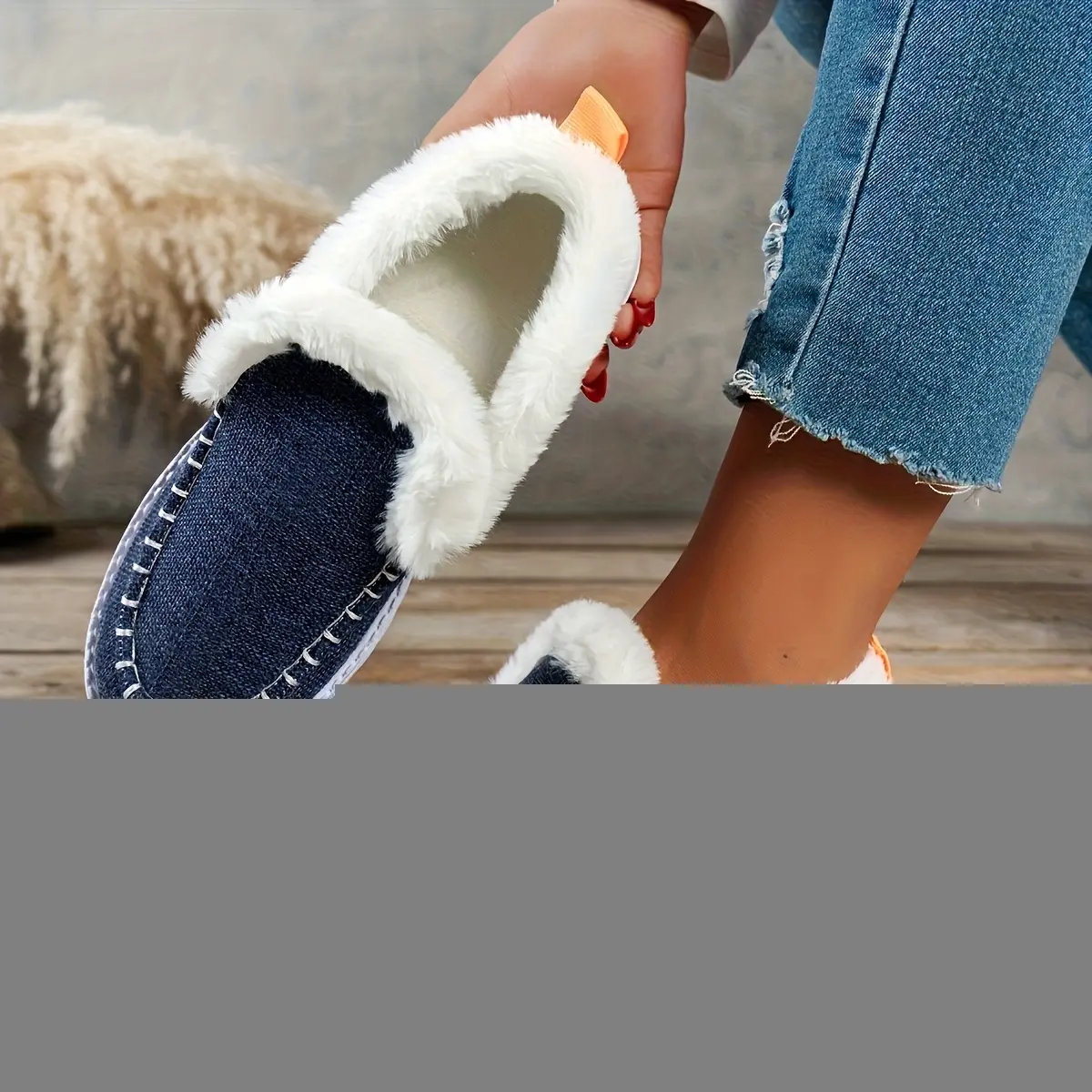 Women's -Lined Winter Slip-On Loafers & Moccasins - Cozy Warm /Outdoor Shoes with Plush, Non-Skid Rubber Sole, Hand Washable Casual Footwear (Blue/Dark Grey) - No Assembly Required