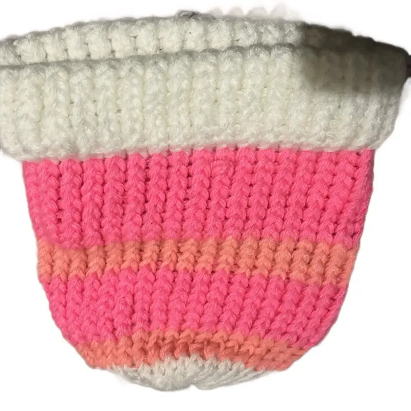 Handmade Adult Beanie Hat in Pink and White Stripes Fit All Sizes Cozy Winter Accessory