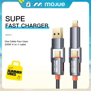 4-in-1 USB Detachable Fast Charging Cable with USB-A, USB-C, and Lightning Connectors-240W MAX, Compatible with iPhone16/15/14/13, iPad, Samsung, Laptopss, ldeal for Everyday Use type