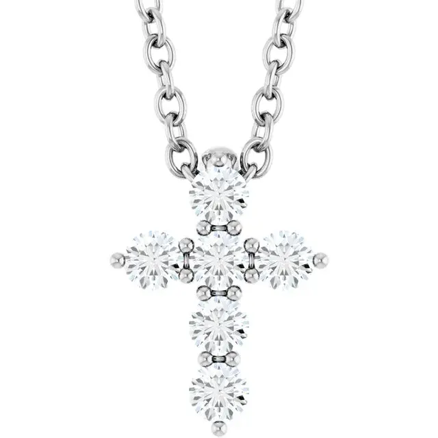 Sterling Silver Natural Diamond Cross 16-18" Necklace