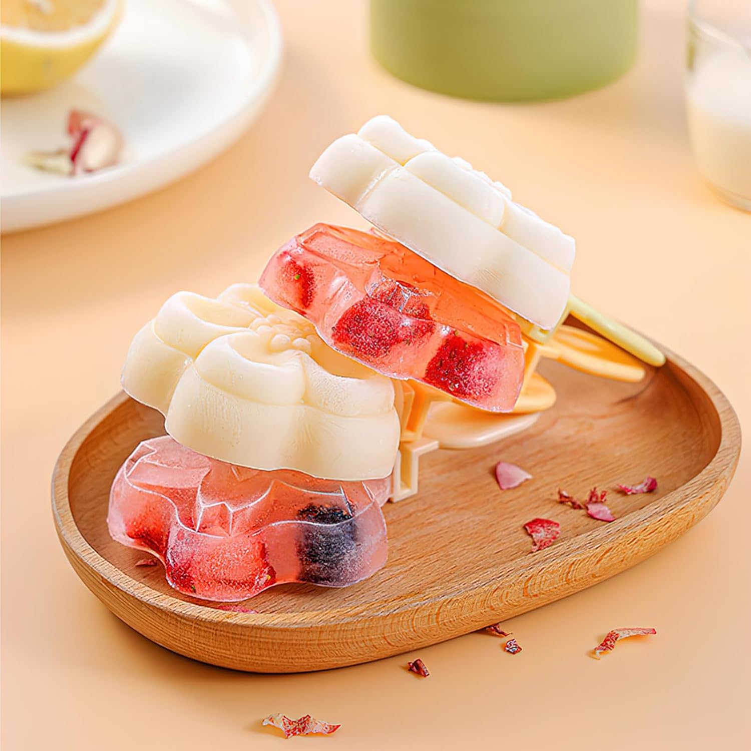 2026 New Creative Multi Layer Ice Cream Molds, Stackable 2 Pieces Popsicle Mould with Sticks Silicone, Reusable DIY Ice Pop Mold Silicone Frozen Ice Popsicle Maker for Kids Adult Teen (Green)